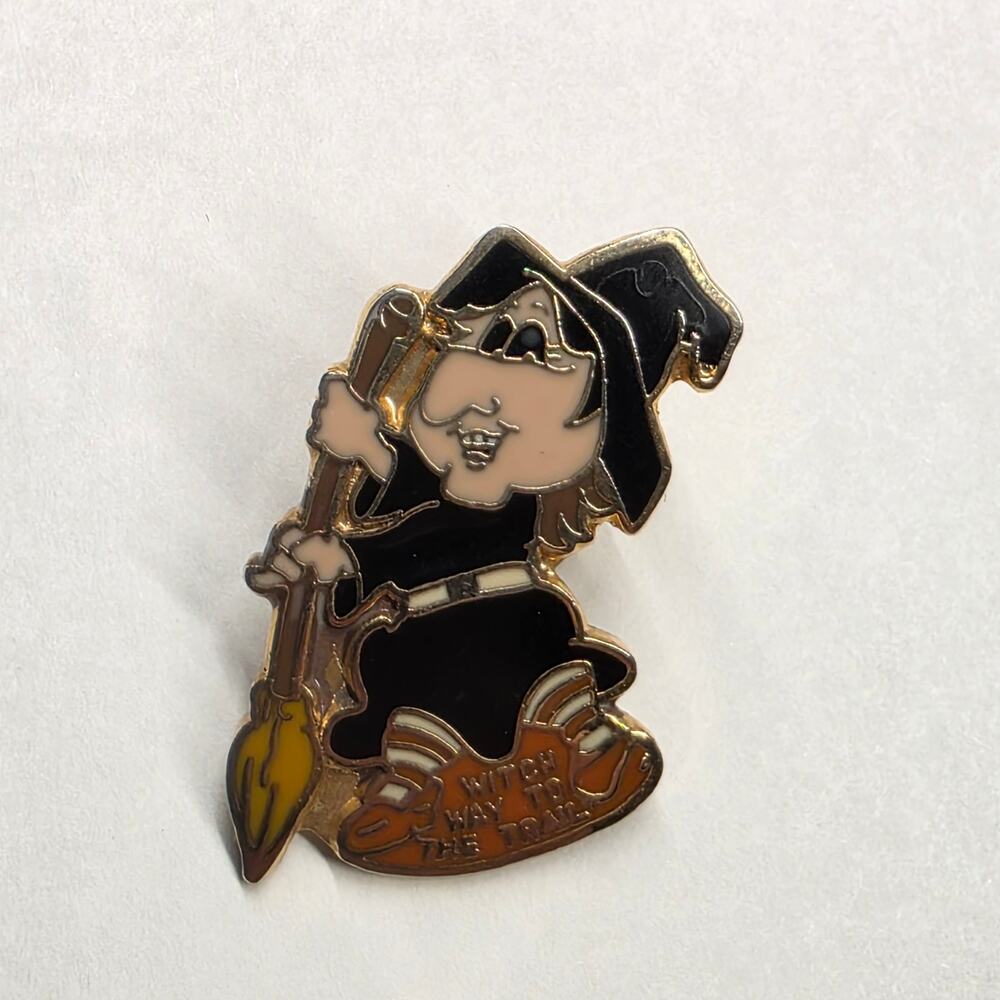 Witch Way to the Trail Halloween Witch Enamel Lapel Pin Broom